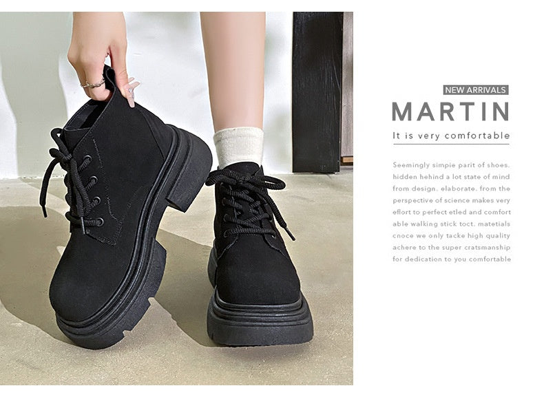 Women's Thick-soled Lace-up Retro Matte Ankle Trendy Cool British Fan Boots - Fashionner