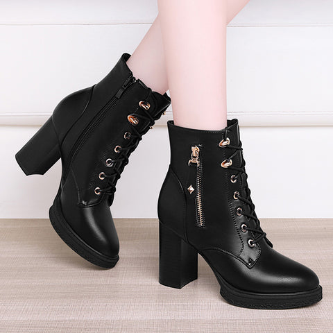 S Women's Shoes British Style Autumn And Winter Single Boots High Heels Women - Fashionner