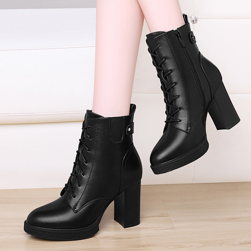 S Women's Shoes British Style Autumn And Winter Single Boots High Heels Women - Fashionner