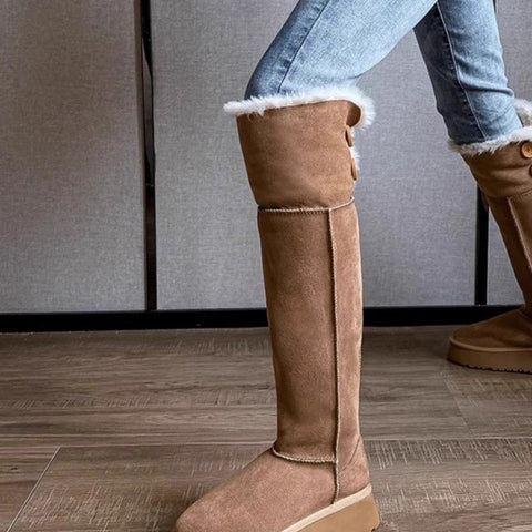 Women's Long Snow Winter Fleece-lined Thickened New Platform Cotton Shoes Below The Knee Long Boots - Fashionner