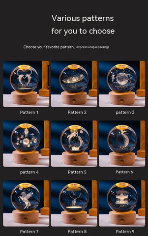 3D Warm Light Inner Carving Solid Wood Desktop Small Night Lamp Crystal Ball Decoration