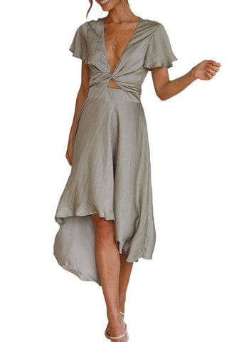 Robe d'été irrégulière à col en V pour femmes