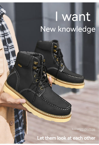 Bottes de travail montantes pour homme, style décontracté britannique, en cuir véritable
