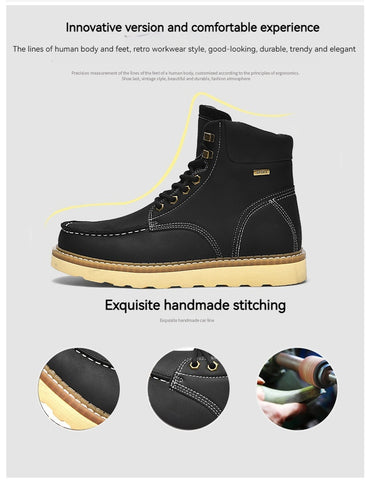 Bottes de travail montantes pour homme, style décontracté britannique, en cuir véritable