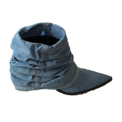 Thickened And Fashionable Pleated Denim Short Boots For Women - Fashionner