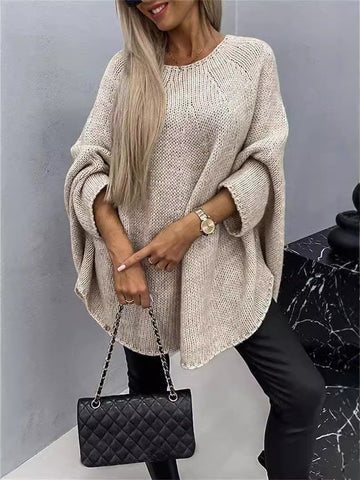 Pull en tricot surdimensionné à manches chauve-souris et coupe ample pour femme