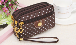 Canvas handbags handbags Korean version of the three-zipper multi-layer wallet hand bag packet phone change - Fashionner