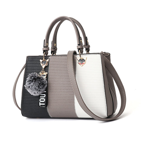Women Hairball Ornaments Totes Patchwork Handbag Party Purse Ladies Messenger Crossbody Shoulder Bags Women Handbags - Fashionner