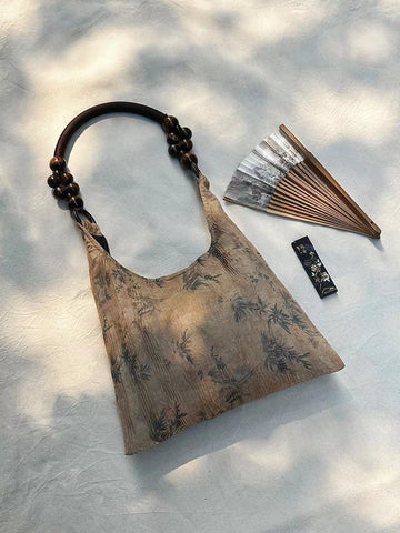 Nouveau Guo Feng Nouveau Style Chinois Motif de l'eau Impression Feuille de Bambou Cheongsam Zen Sac à main de luxe de style ancien