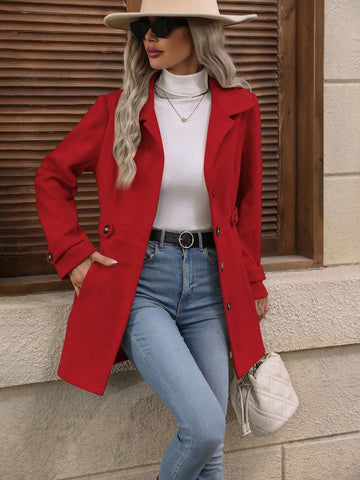 Buy Elegant Single-Breasted Woolen Coat Buttons Lapel Mid-Length Jacket Temperament Commuter Outwear Clothing For Women online at Fashionner.