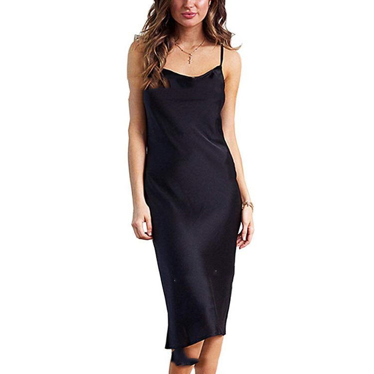 Sexy color imitation silk slim dress banquet dress with