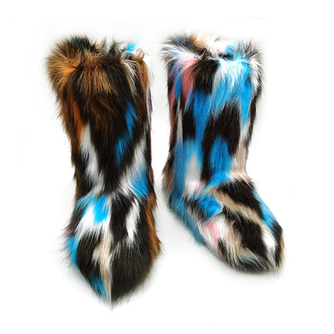 Women's Plush Snow Boots Plus Size Color Flat Women's Mid Boots - Fashionner