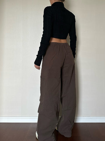 Pantalon Cargo Femme Coupe Droite Ample À Poches