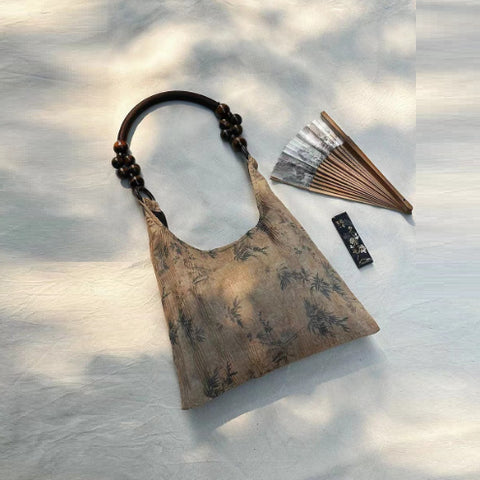 Nouveau Guo Feng Nouveau Style Chinois Motif de l'eau Impression Feuille de Bambou Cheongsam Zen Sac à main de luxe de style ancien