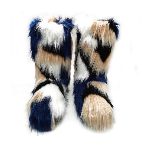 Women's Plush Snow Boots Plus Size Color Flat Women's Mid Boots - Fashionner