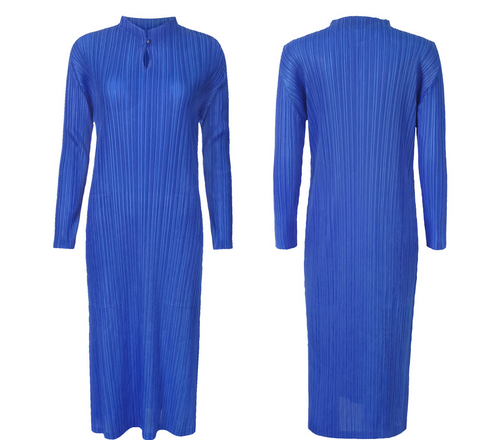 Spring Miyake Fashion Slim Fit Temperament Mid-Length Cheongsam Solid Color Stand Collar Pocket Dress Women