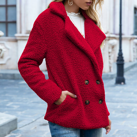 Manteau ample à revers en fourrure, veste d'hiver boutonnée, cardigan, vêtements d'extérieur pour femme