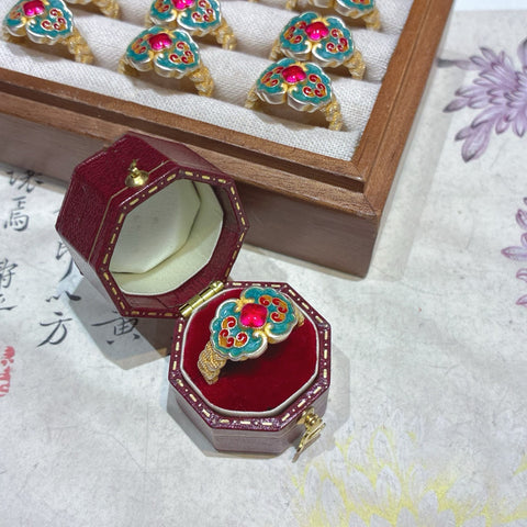 Buy 1Pcs 999.9 Sterling Silver Enamel Ruyi Open Ring, Dainty Lucky Style, For Daily Wear & Casual Office Outfits online at Fashionner.