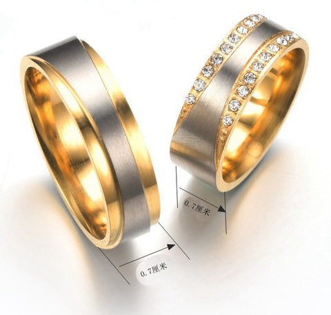 Bague en acier au titane tendance, avec diamant, pour couple
