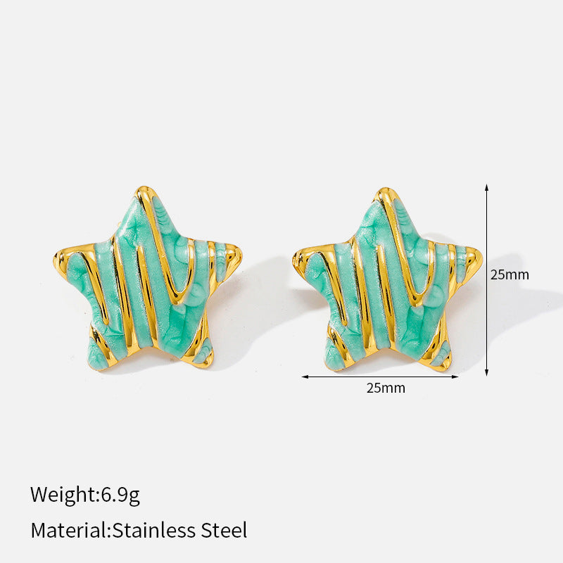 Buy Five-Pointed Star Fashion Light-Luxury Oil-Drop Geometric Stud Earrings online at Fashionner.