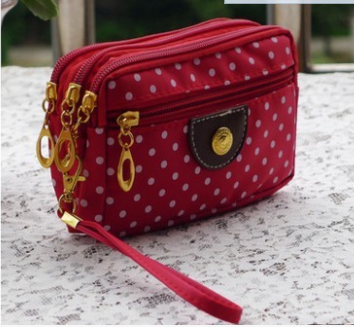 Canvas handbags handbags Korean version of the three-zipper multi-layer wallet hand bag packet phone change - Fashionner