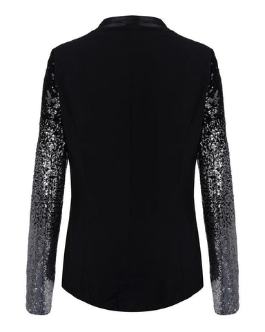 Femmes Veste Mince Manteau Printemps Automne Manches Longues Revers Mode Argent Noir Paillettes Élégant Slim Travail Blazers Costume féminin