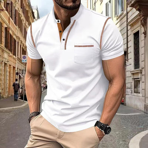 Men's Short Sleeve Polo Shirt Henry T-shirts - Casual Summer Quick Dry Top - Breathable Cotton Blend Knit Tee Sports Street Fashion Top