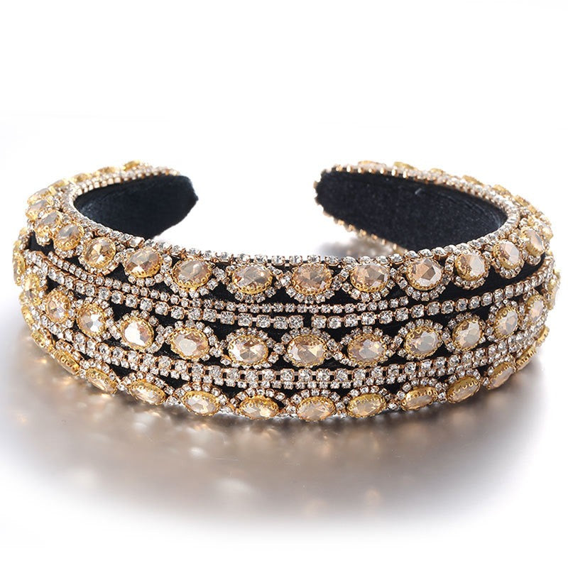 Heavy craftsmanship Baroque crystal headband with retro glass inlaid diamond hair accessories - Fashionner