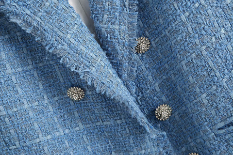Veste de blazer femme ample en tweed rétro, style décontracté streetwear féminin