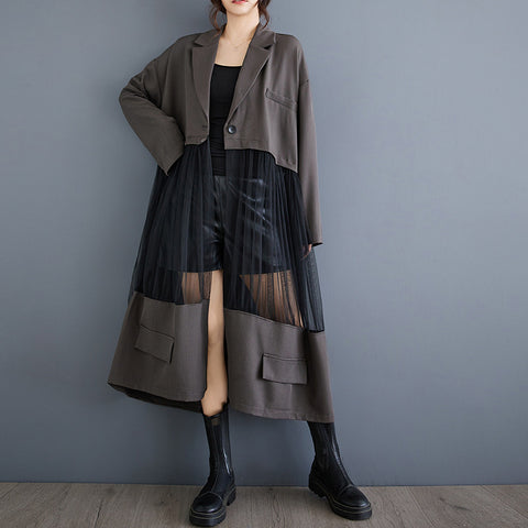 Jupe tailleur décontractée en patchwork résille ajouré