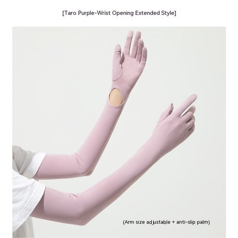 Gants manches longues femme en nylon et soie glacée de protection solaire UV - Manches longues de protection solaire d'été