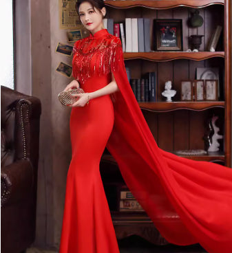 Performance Costume Chinese Style Slimming With Cape