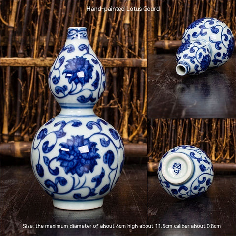 Mini Vase en Céramique de Jingdezhen, Ornement Ancien d'Étagère Hydroponique, Bouteille en Porcelaine Bleue et Blanche Peinte à la Main, Souvenirs