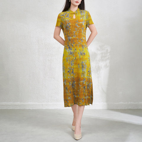 Wrinkled Cheongsam Long Skirt Women'S Dress