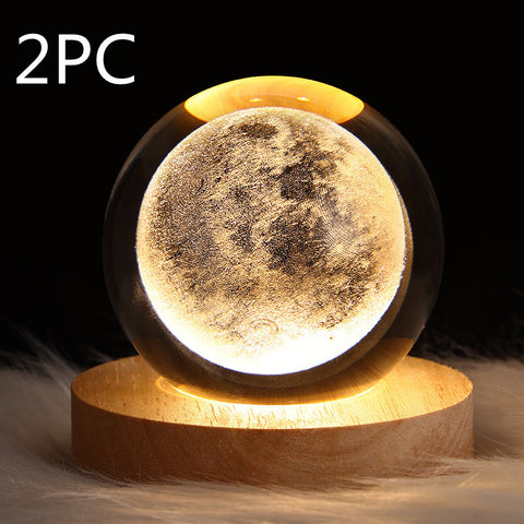 Ciel étoilé lumineux et planètes Lune Cristal de Lune Veilleuse Lampe de projection Lumière d'ambiance Cadeau créatif Nouveau cadeau insolite