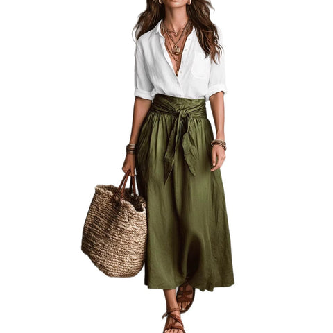 Buy Summer Short-sleeve Suits Fashion Casual Button-down Shirt Top And Straight Skirt Women's Two-piece Set online at Fashionner.