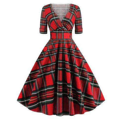 Green Solid Rockabilly S Vintage Ruched V Neck Party Dresses - Fashionner
