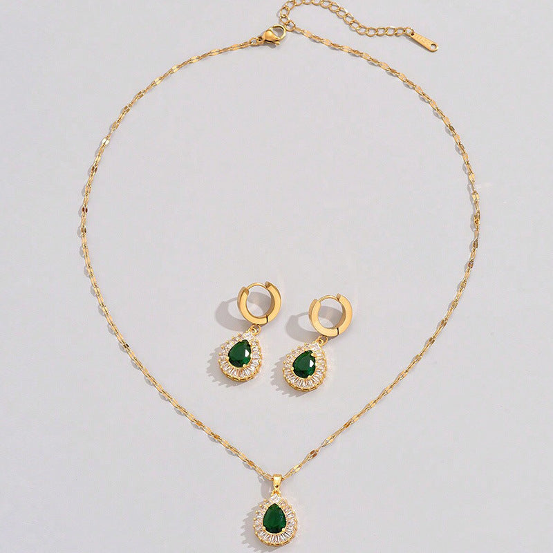 Buy Retro Hong Kong Style Jade White Suit Necklace Earrings All-Match Jewelry online at Fashionner.