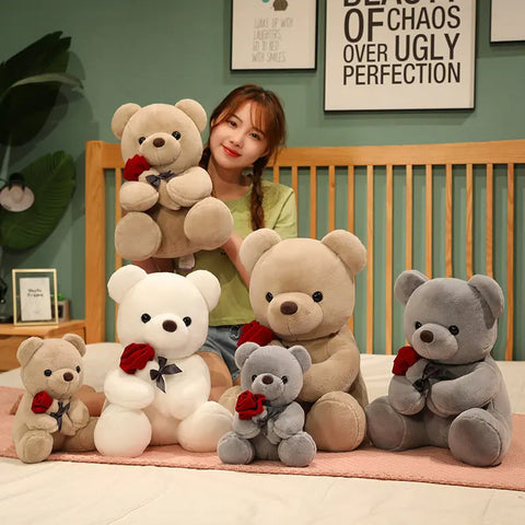 23-45cm New Lovely Hug Roses Teddy Bear Plush Pillow Stuffed Soft Animal Dolls Nice Birthday Gift Girlfriend Valentine's Day - Fashionner