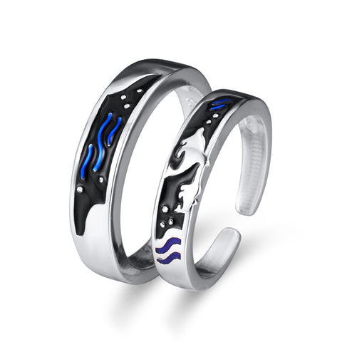 Bagues Époxy Couple Homme Femme Baleine et Mer Bagues Simples
