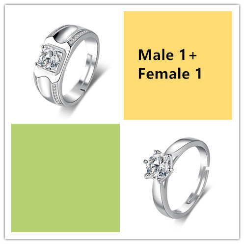 Couple Simulation Zircon Mouth Silver Plated Couple Ring