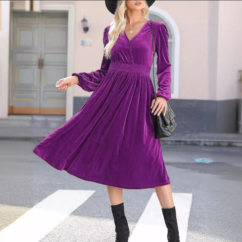 Robe à manches longues de couleur unie pour femmes
