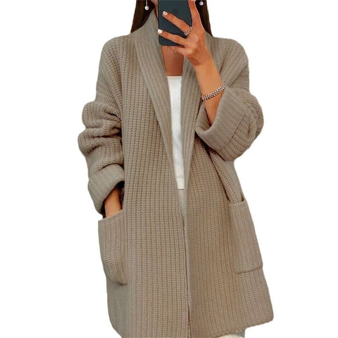 Cardigan en maille à revers avec poches, pull ample décontracté, veste, vêtements d'automne et de printemps pour femmes