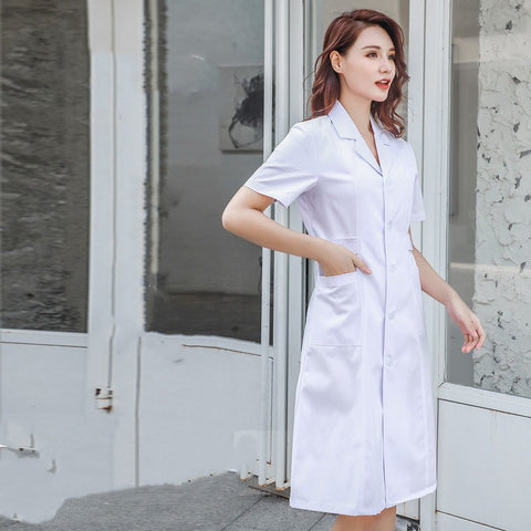Blouse de laboratoire à manches longues pour femme médecin, robe d'infirmière à manches courtes
