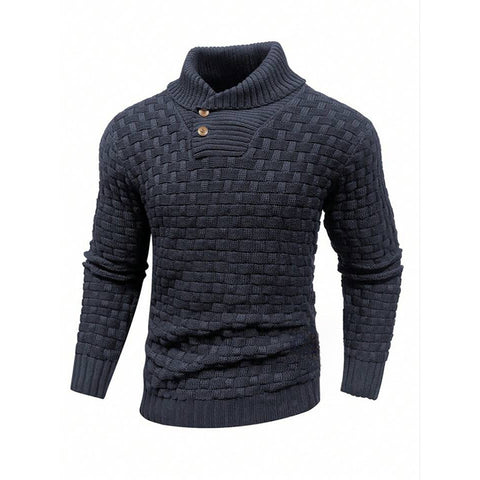 Pull col roulé slim pour homme avec boutons, mode décontractée, couleur unie, vêtement haut