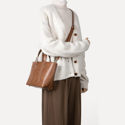 Portable Oil Wax Leather Simple Casual Korean Style Large Capacity Bag - Fashionner