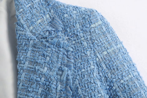Veste de blazer femme ample en tweed rétro, style décontracté streetwear féminin