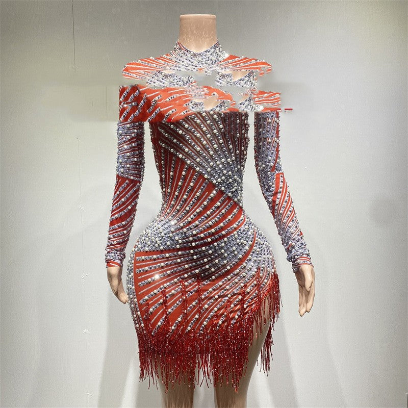 Tassel Dress Birthday Party Long Sleeve Ironing Transparent - Fashionner