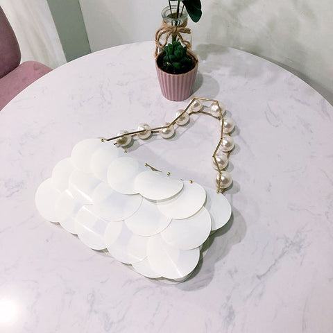 Sac à main de soirée perlé en sequins platine pour femme
