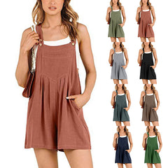 Women's Short Overalls Summer Casual Adjustable Strap Loose Short Bib Overalls Jumpsuit Rompers - Fashionner